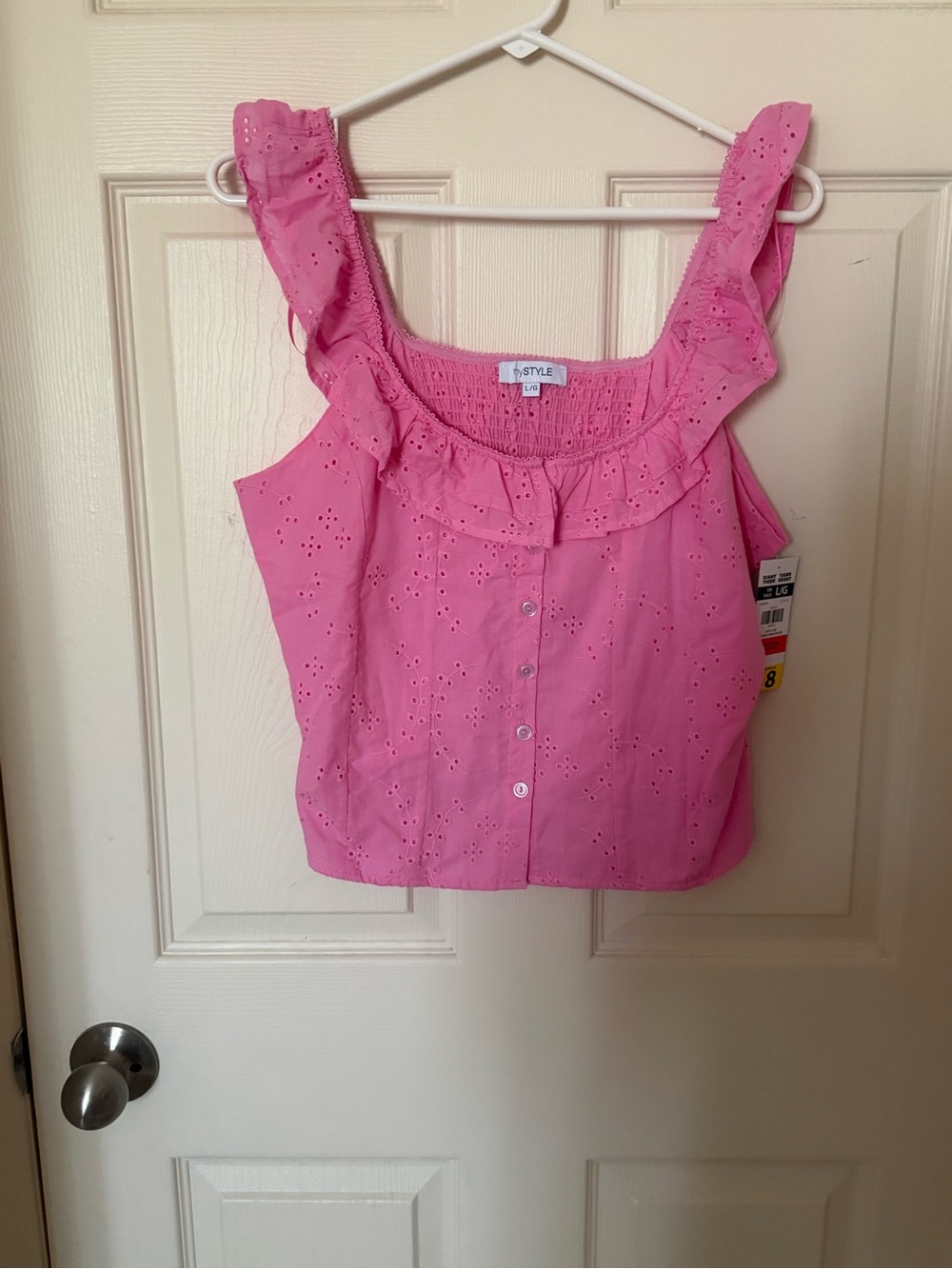 Eyelet Ruffle Camisole in Pink by